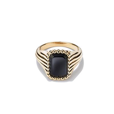 China CLASSIC Custom Retro Women's Fashion French Stainless Steel 18K Gold Plated Women's Seal Ring With Onyx Engraved Logo for sale