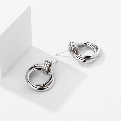 China Environmental Friendly Simple Geometric Jewelry Double Circle Round Drop s925 Sterling Silver Earrings for sale