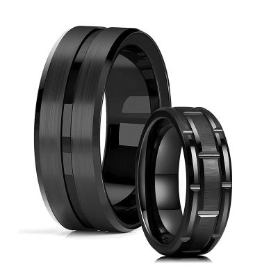 China Customized Environmental Friendly Design Classic Double Flute Edge Brick Pattern Tungsten Bevel Wedding Rings For Men for sale