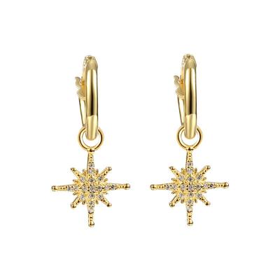 China Environmental Friendly Retro Hepburn Star Eight-pointed Stud Earrings s925 Sterling Silver Jewelry Full Diamond for sale