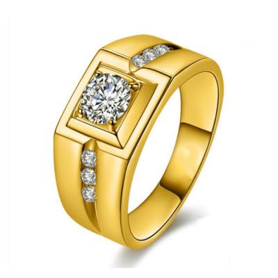 China Hot Sale TRENDY Copper Men Ring 18K Gold Color With Gems Artificial Stone Engagement Wedding Ring Jewelry for sale