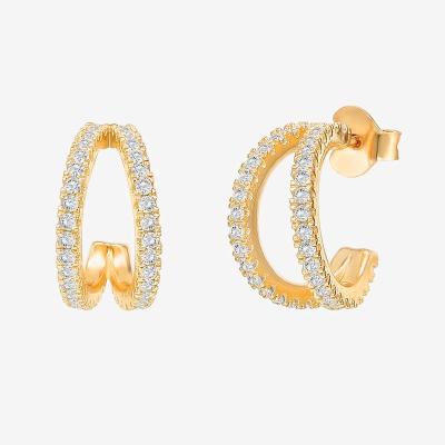 China Cute Hot Wholesale Fashion Custom Zircon 6.5mm Gold Plated Double Trouble Hoops Earrings For Girl Party for sale