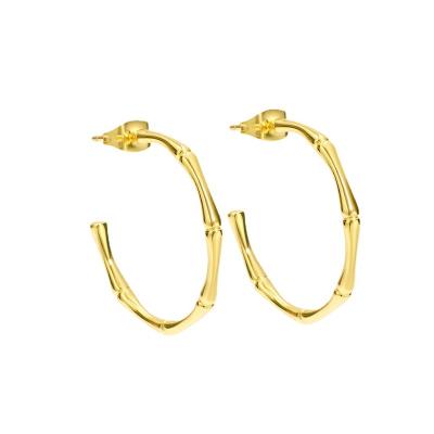 China 2022 Trend 2022 Trend Copper Jewelry C Shape Bamboo Bamboo Joint 14k Gold Plated Big Circle Earrings For Woman for sale