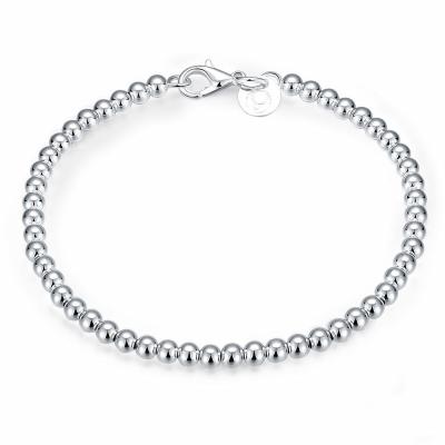 China Trendy S925 Real Sterling Silver Plated Fashion 4mm Bead Chain Bracelet For Girls Lady Gift Women Fine Bangle Teen Jewelry for sale