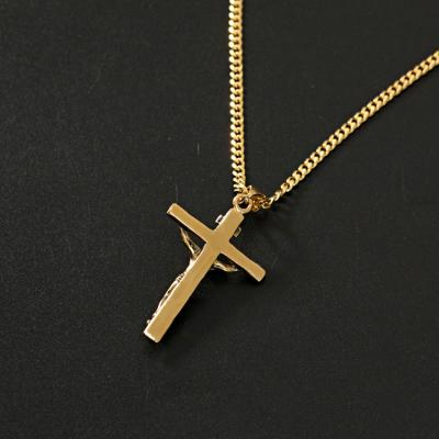 China Hot Sale Fashion Hiphop Gold Plated Antique Cross Christian Jesus Hip Hop Cross Stainless Steel Pendant Necklace for sale