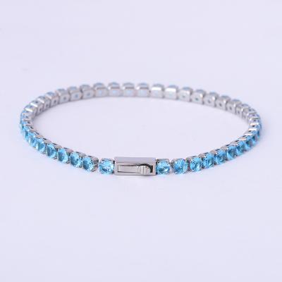 China Vintage Custom Blue Color CZ Cubic Zirconia 18K White Gold Plated Diamond Clustered Tennis Bracelet Lab Developed for sale