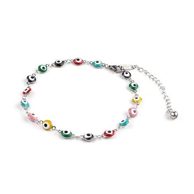 China FASHIONABLE high quality women white gold plated stainless steel evil eye baguette chain leg anklet chain for sale