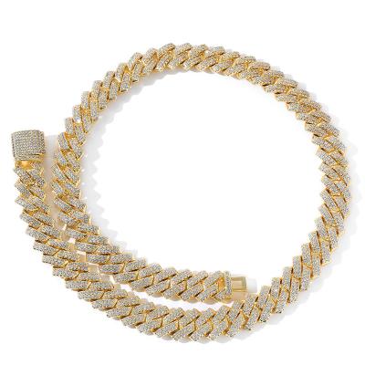 China Fashion High Quality Copper Men's Gold Hip Hop Cuban 12MM 14MM Big Iced Out Zircon Link Chain Necklace for sale