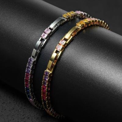 China Customized Colorful Luxury 4MM Width 18K Casual/Sporty Gold Plated Ruby Lab Zircon Diamond Tennis Bracelet for sale