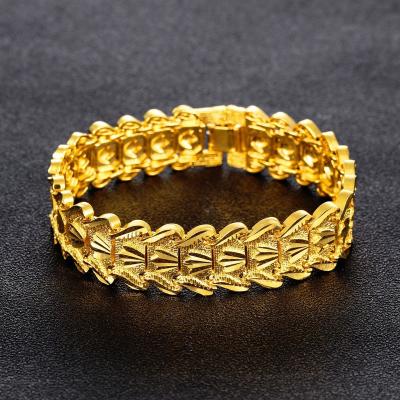 China 2022 new style punk high quality fashion no tarnish 16MM men's 18K gold plated heavy copper bracelet for sale