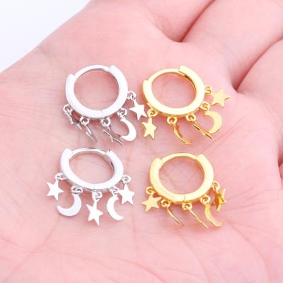 China Hiphop Star Moon Drop Charm Huggie Earring Cartilage Piercing Conch Inner Circle Earrings for sale