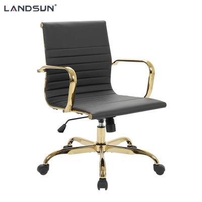 China (Height)Adjustable Black PU Leather Executive Chair Furniture Metal Frame Swivel Gold Chromed Office Chair With Low Back for sale