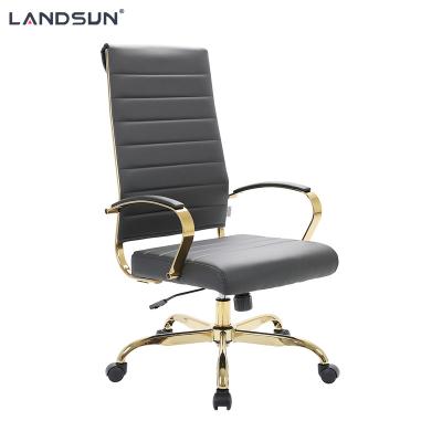 China (Height)Adjustable Black PU Leather Executive Chair Furniture Metal Frame Swivel Office Gold Chromed Chair for sale