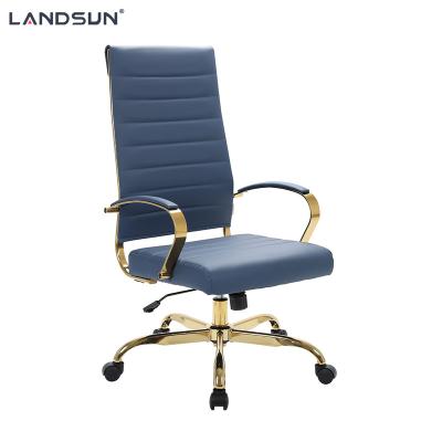 China Navy Blue (Height) Adjustable PU Leather Executive Chair Furniture Metal Frame Swivel Office Gold Chromed Chair for sale