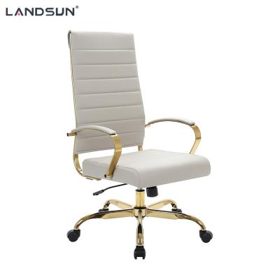 China (Height)Adjustable Light Gray PU Leather Executive Chair Furniture Metal Frame Swivel Office Gold Chromed Chair for sale