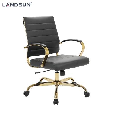 China (Height)Adjustable Black PU Leather Executive Chair Furniture Metal Frame Swivel Gold Chromed Office Chair With Low Back for sale