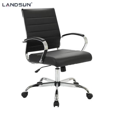 China Adjustable (height) Black PU Leather Executive Chair Furniture Chromed Metal Frame Swivel Office Chair with low back for sale