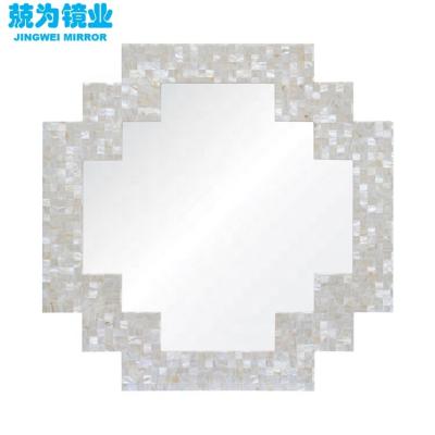 China Modern Elegant Modern White Pearlescent Inlay Crystal Wall Mirror View for sale