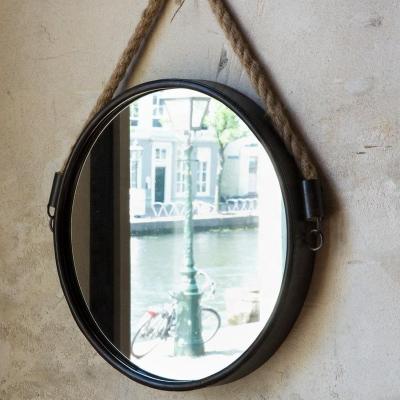 China Wholesale Modern Elegant Hanging Decorative Black Metal 36 Inch Round Wall Mirror With Hemp Rope for sale