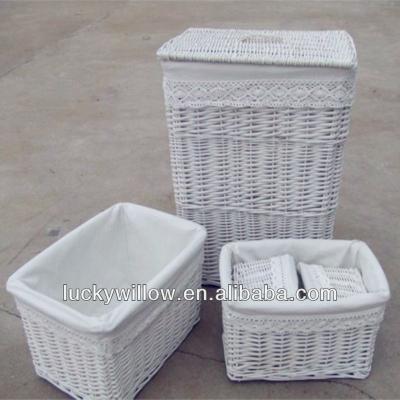 China Sustainable Wholesale White Wicker Laundry Basket With Handle for sale