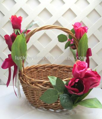 China Europe rustic handweave wicker basket for flower, wedding, garden decoration, gift, field with handle for sale