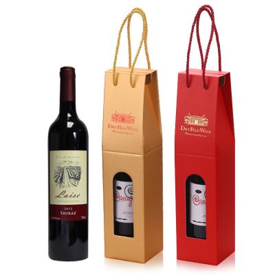 China Recycled Materials Wholesale Custom Luxury Cardboard Paper Folding Simple Red Wine Bottle Gift Packaging Box Free Sample Provided for sale