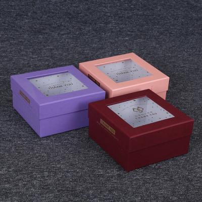 China Wholesale Custom Fashionable Logo Luxury Pink Cardboard Transparent Windows Earing Jewelry Watch Gift Packaging Box With Plastic Lid for sale