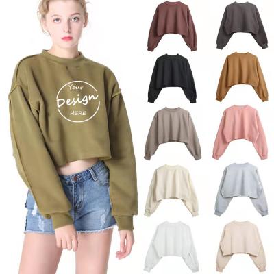 China custom Anti-wrinkle pink sweatshirt wholesale cropped fleece top hoodies woman printing plain cotton crewneck gray cropped hoodie women for sale