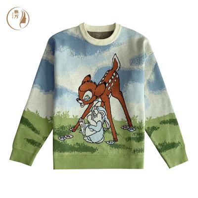 China Anti-Shrink Factory Custom Design New Autumn Cloud Jacquard Deer Sweater Women Round Neck Pullover Long Sleeve Sweater for sale