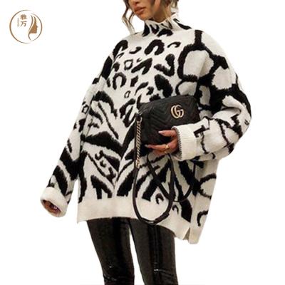 China Anti-wrinkle fashionable winter animal jacquard knit stylish casual fluffy women knitted sweater tops female fitness apparel knitwear for ladies for sale