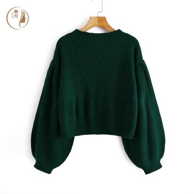 China Jumper Green Knitted Jacket Autumn Stylish Oversized Winter Sweater Puff Sleeves Vintage Brick Sweater Women Sweater Anti-wrinkle for sale