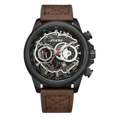 China Atieno 2021 Date Sports Leather Mens Watch Private Label OEM Logo Brand Waterproof Quartz Automatic Luxury Military Custom Chronograph _watches for sale