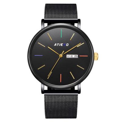 China Hot Selling Full Calendar Style Fashion Design 3atm Alloy Quartz Wrist Waterproof Men New Watch Ultra Thin Classic Watch for sale