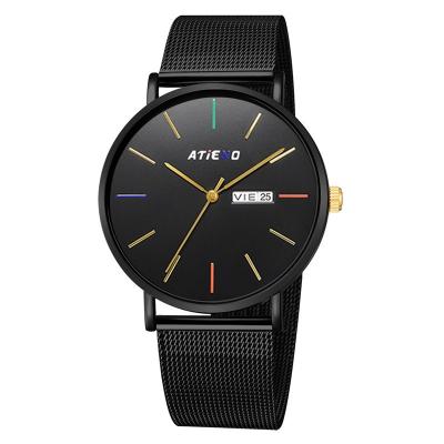 China China Manufacturer Wholesale Alloy Men's Full Calendar Mesh Magnet Strap Clock Male Wristwatch Watch Low MOQ Running Watch for sale