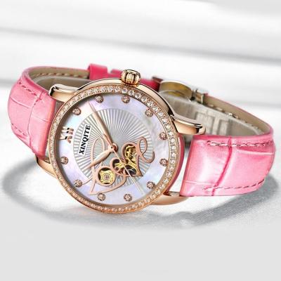 China Lady Watch 3ATM Waterproof Stainless Steel Diamond Genuine Leather Strap Watches Women Wrist Luxury for sale