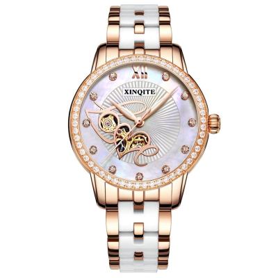 China Automatic Date Luxury Lady Strap Waterproof Ceramic Diamond Wrist Watch for sale