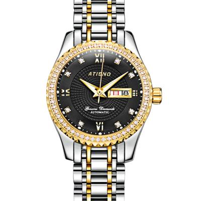 China Automatic Date 24K Gold Diamond Stainless Steel Automatic Ladies Watch for sale