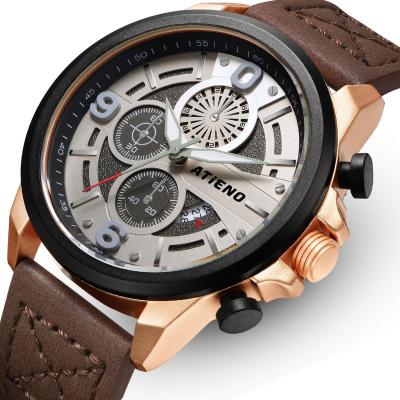 China Luxury Mens Chronograph Wristwatches Men Alloy Genuine Leather Watch Montre Homme Quartz for sale