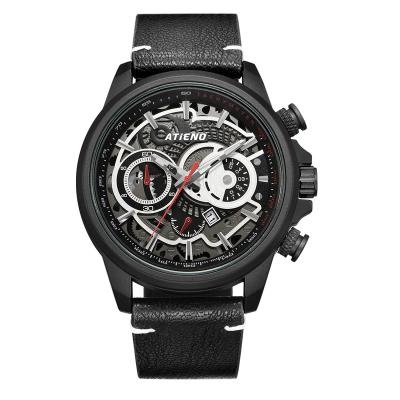 China Top Luxury Brand Men's Watches Fashion Genuine Leather Men's Alloy Case Quartz Chronograph Sports Analog Clock Wristwatches for sale