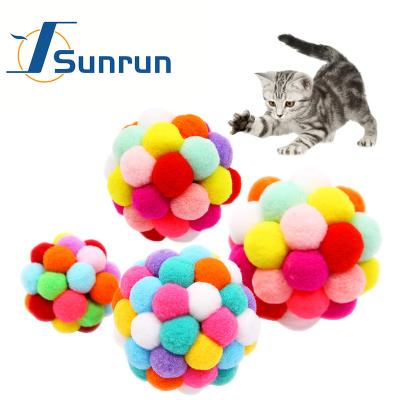 China Viable Colorful Handmade Interactive Toy Ball Funny Cat Bell Pet Cat Plush Bouncy Ball Safe for sale