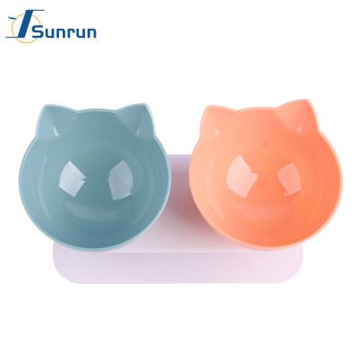 China New Design Sustainable Double Cat Bowl Dog Bowl With Non-slip Holder Pet Bowl With Neck Pad for sale