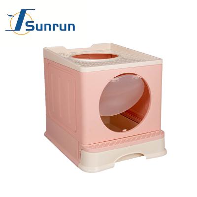 China New Large Viable Anti-splash Cat Toilet Top Entry Type Cat Litter Box With Drawer Cat Toilet Fully Enclosed Folding And Scoop for sale