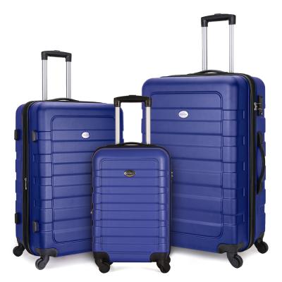 China Dark Blue ABS 3PCS Wheeled Business Trolley Travel Luggage Sets for sale