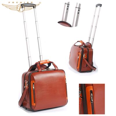 China High Quality Multifunctional 16 Inch Trolley Shoulder Cow Leather Laptop Bag Cow Leather+PVC for sale