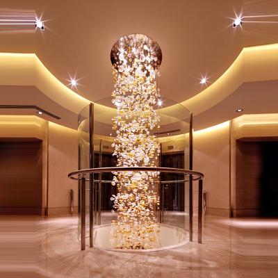 China Contemporary Rotating Light Stairs Bubble Glass Ball Chandelier Duplex Building Large Hotel Chandelier For Lobby for sale