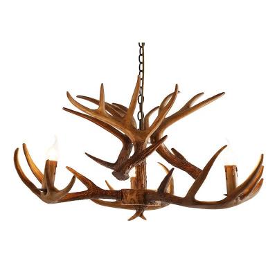 China Modern American Industrial Antique Deer Horn Vintage Style Resin Chandeliers Antler Hanging Decorative Pendant Light for sale