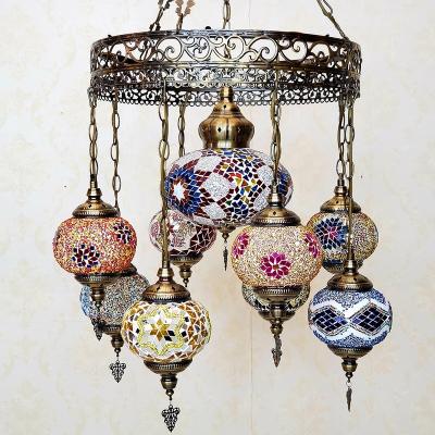 China Traditional Turkish Mosaic Lantern Hanging Lamp Colored Morocco Glass Decorative Chandeliers Pendant Lights for sale