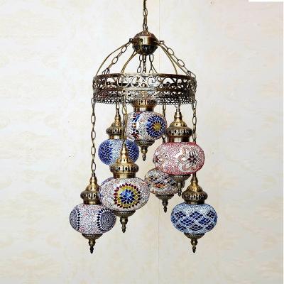 China Traditional Retro Mosaic Iron Glass Chandelier Turkish Lamp Single Head Antique Bronze Moroccan Chandelier for sale