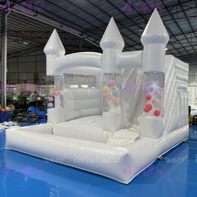 China Opblaasbaar Moonwalk Wedding Bounce Castle Wit springkasteel met waterglijbaan zwembad Te koop