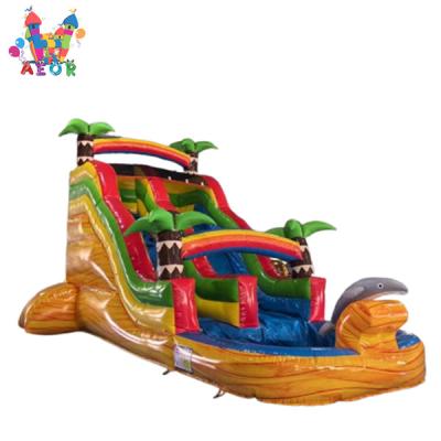 China Palm Tree Inflatable Water Slide For Kid Inflatable Slide With Pool for sale